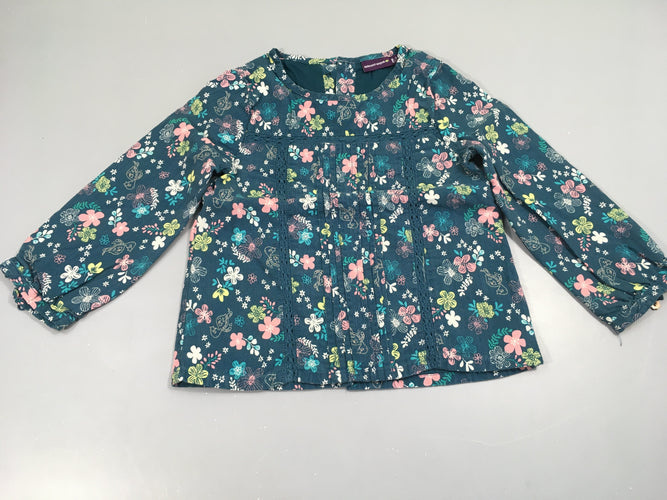 Blouse coton vert foncé à fleurs, moins cher chez Petit Kiwi