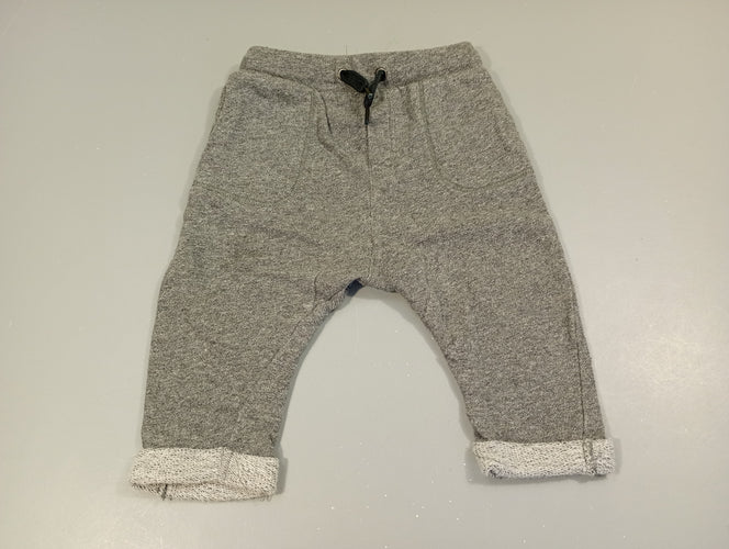 Pantalon molleton gris chiné à revers. Très légèrement bouloché, moins cher chez Petit Kiwi