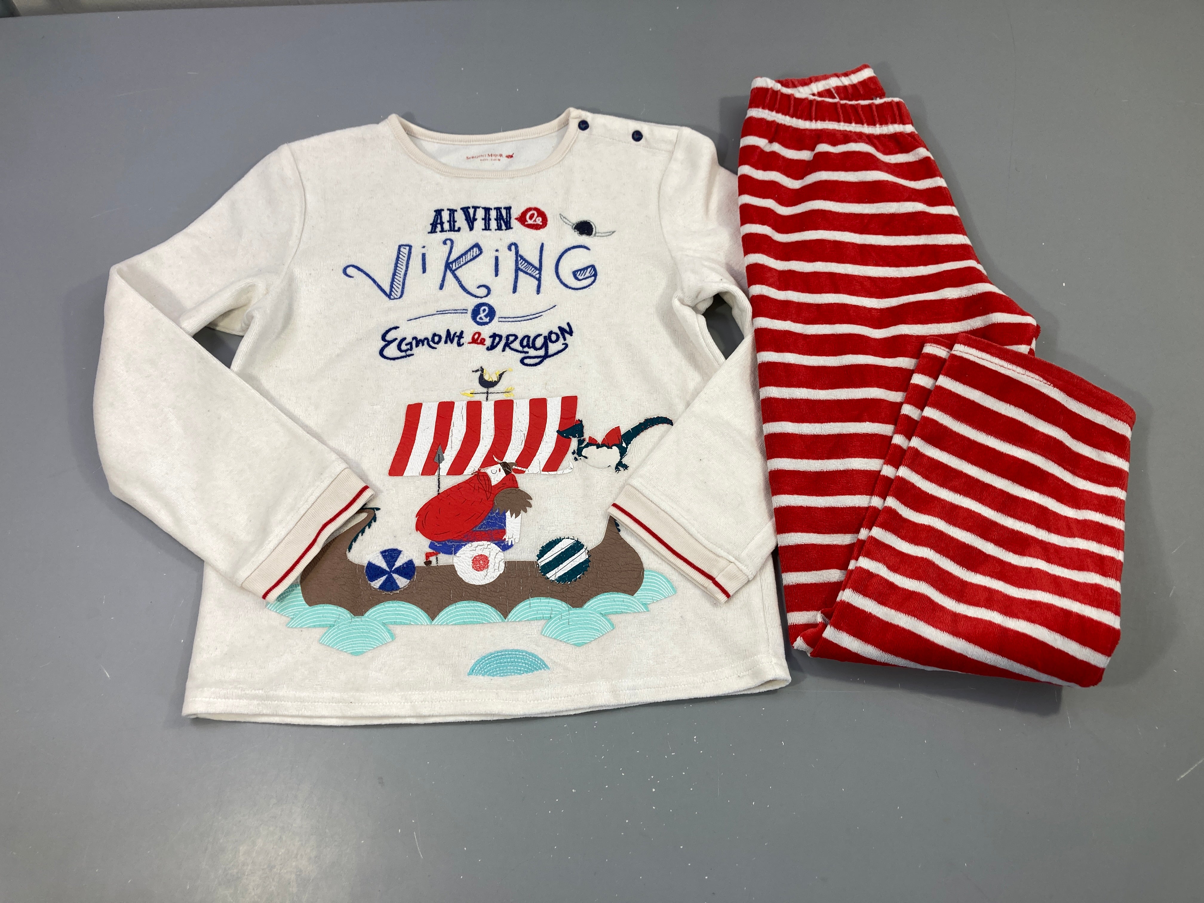 Pyjama 2pcs velours blanc-rouge Viking Floc un peu craquelé