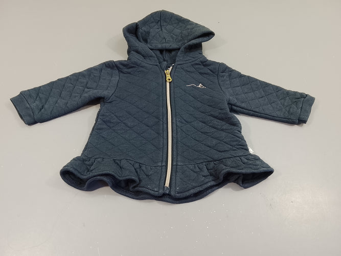 Gilet zippé à capuche  bleu marine motifs matellassé, moins cher chez Petit Kiwi