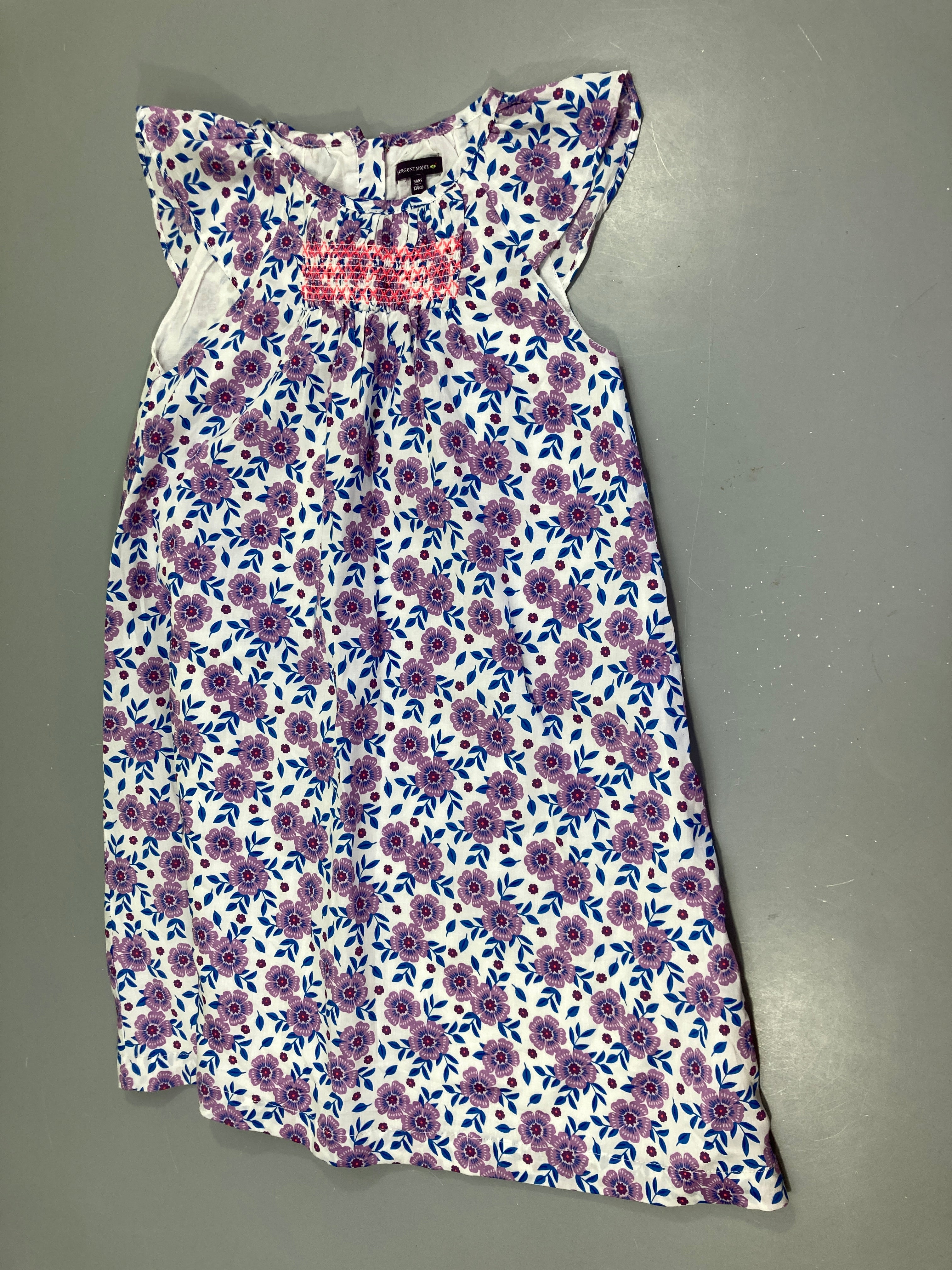 Robe m.c blanche fleurs mauves