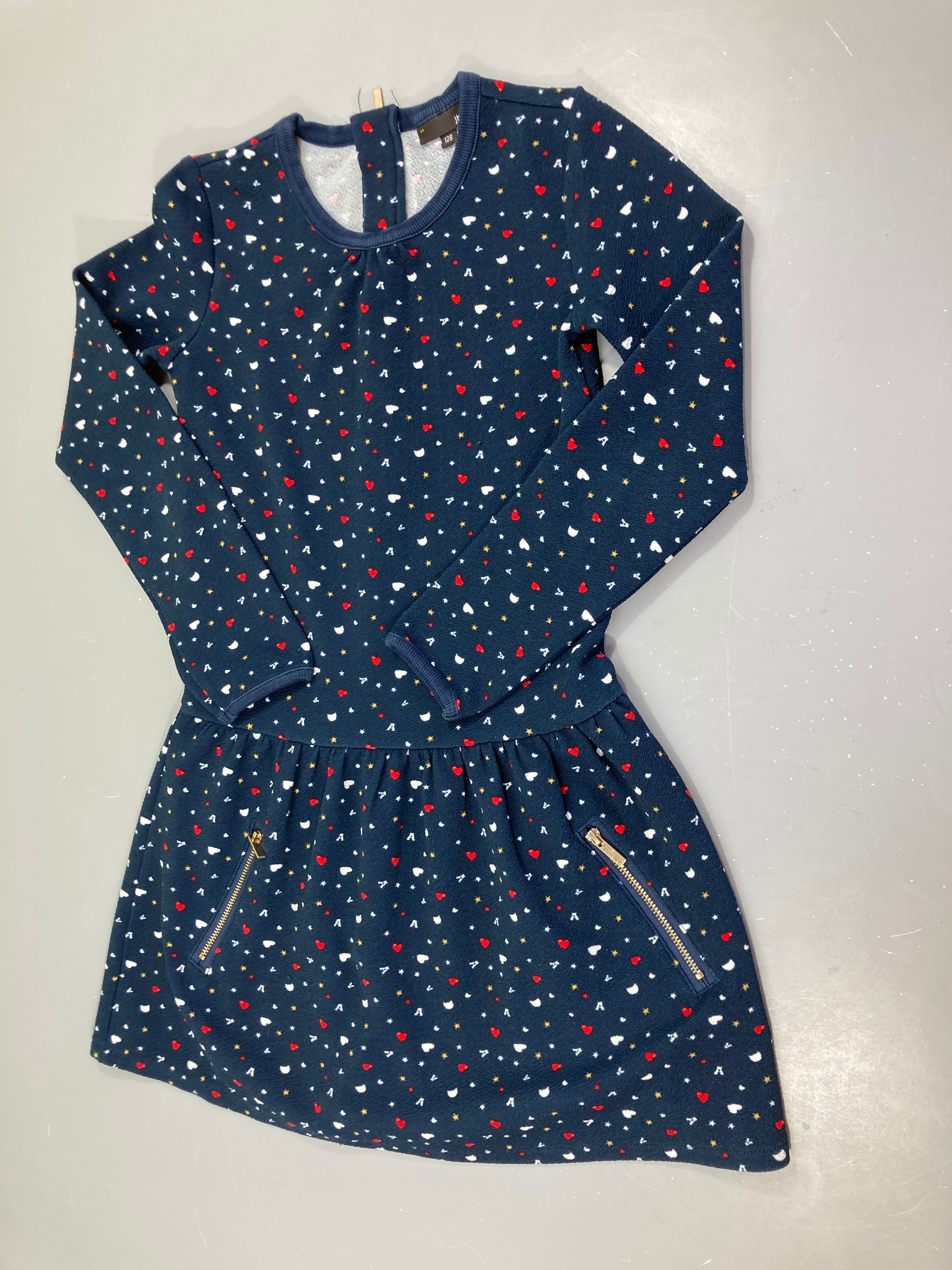 Robe m.l mousseline bleu marine coeurs