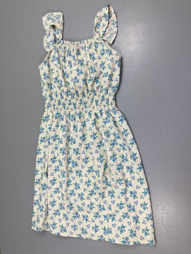 Robe fines bretelles mousseline blanc fleurs bleues, moins cher chez Petit Kiwi