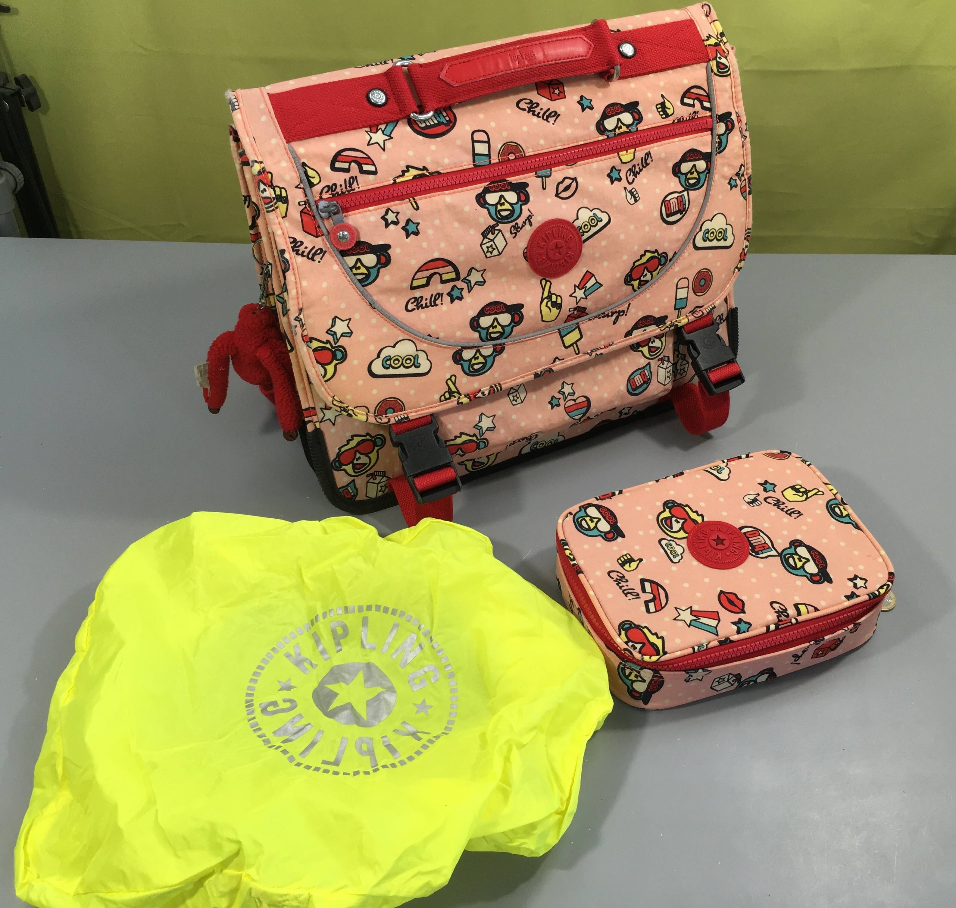 Cartable Kipling rose Chiil + Plumier + Housse fluo de prote.ction