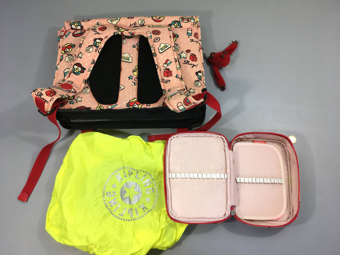 Cartable Kipling rose Chiil + Plumier + Housse fluo de prote.ction, moins cher chez Petit Kiwi
