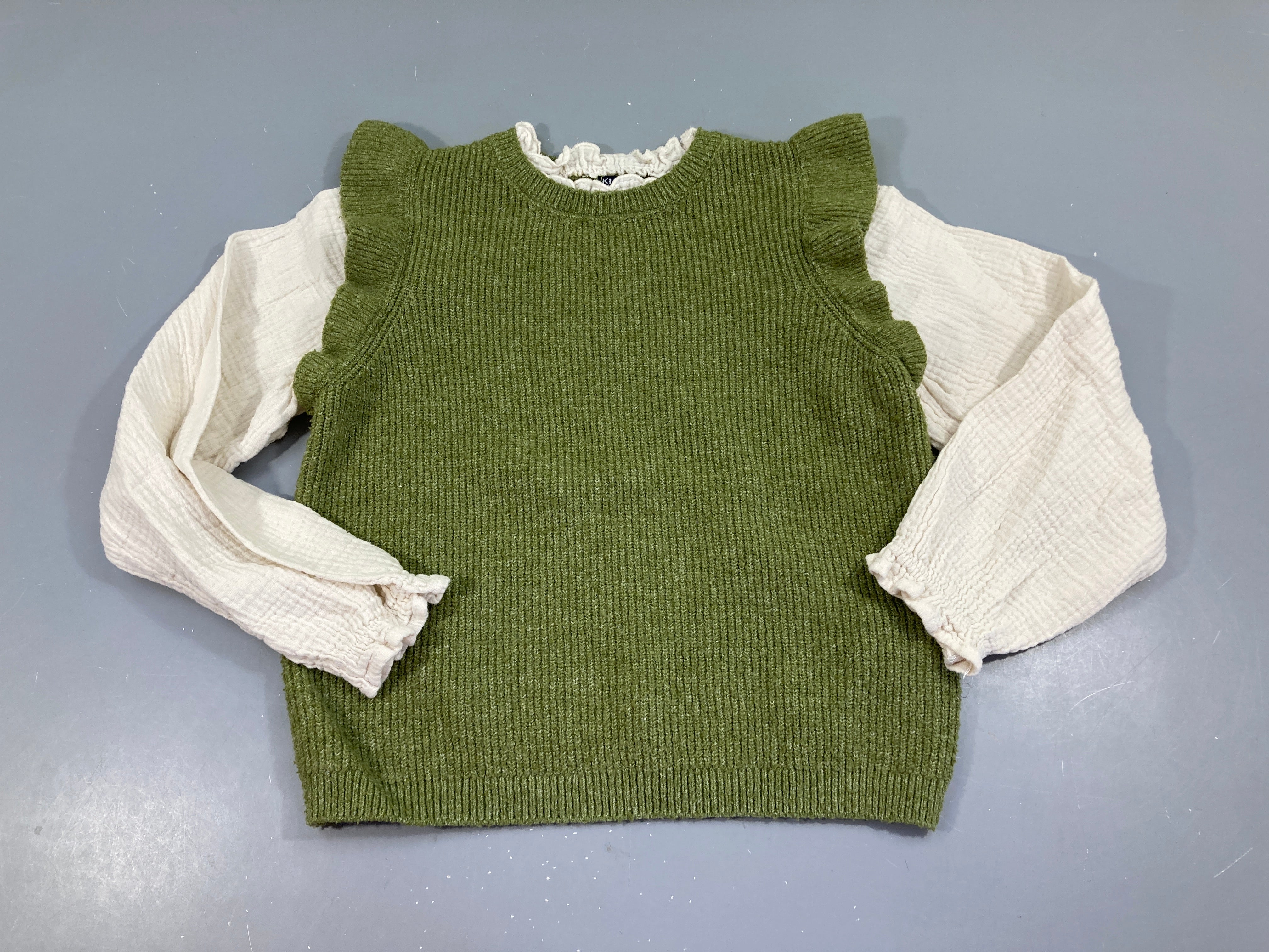 Pull vert chiné effet superposé blouse