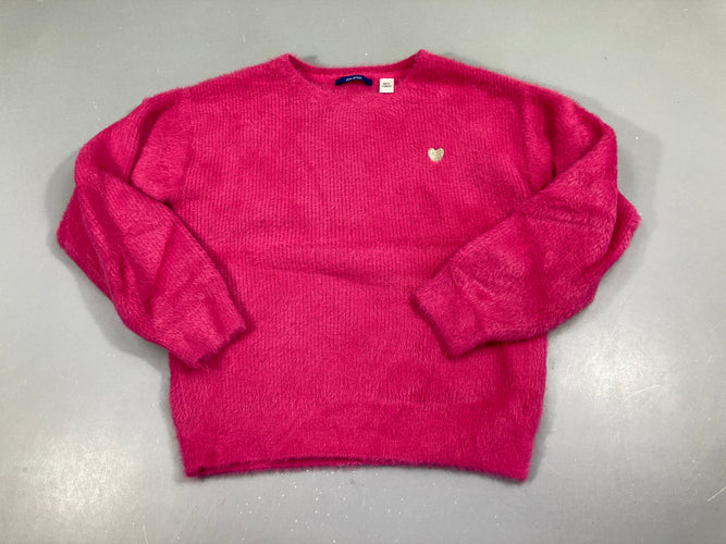 Pull duveteux rose vif coeur doré, moins cher chez Petit Kiwi