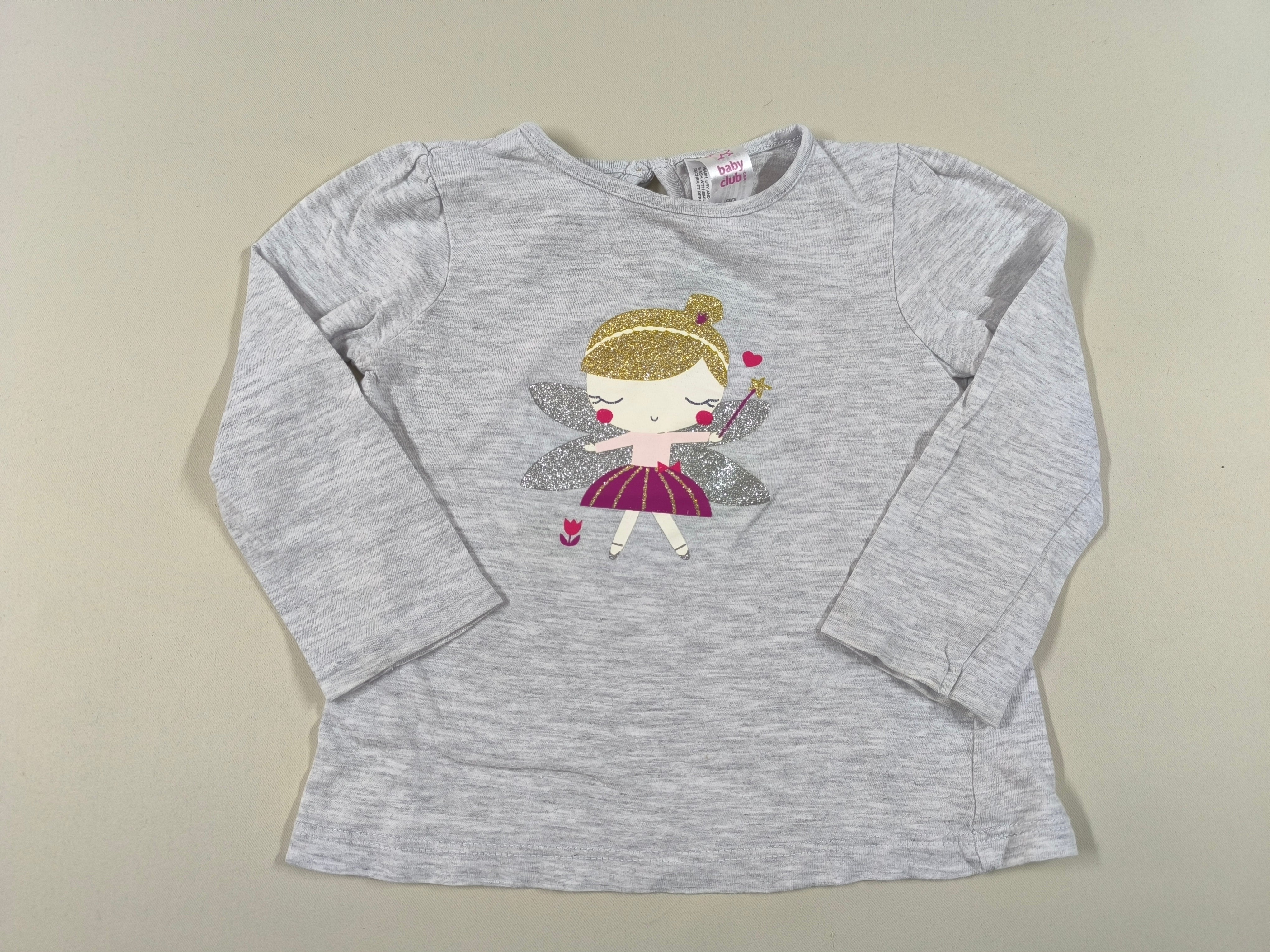 T-shirt m.l gris fée à paillettes