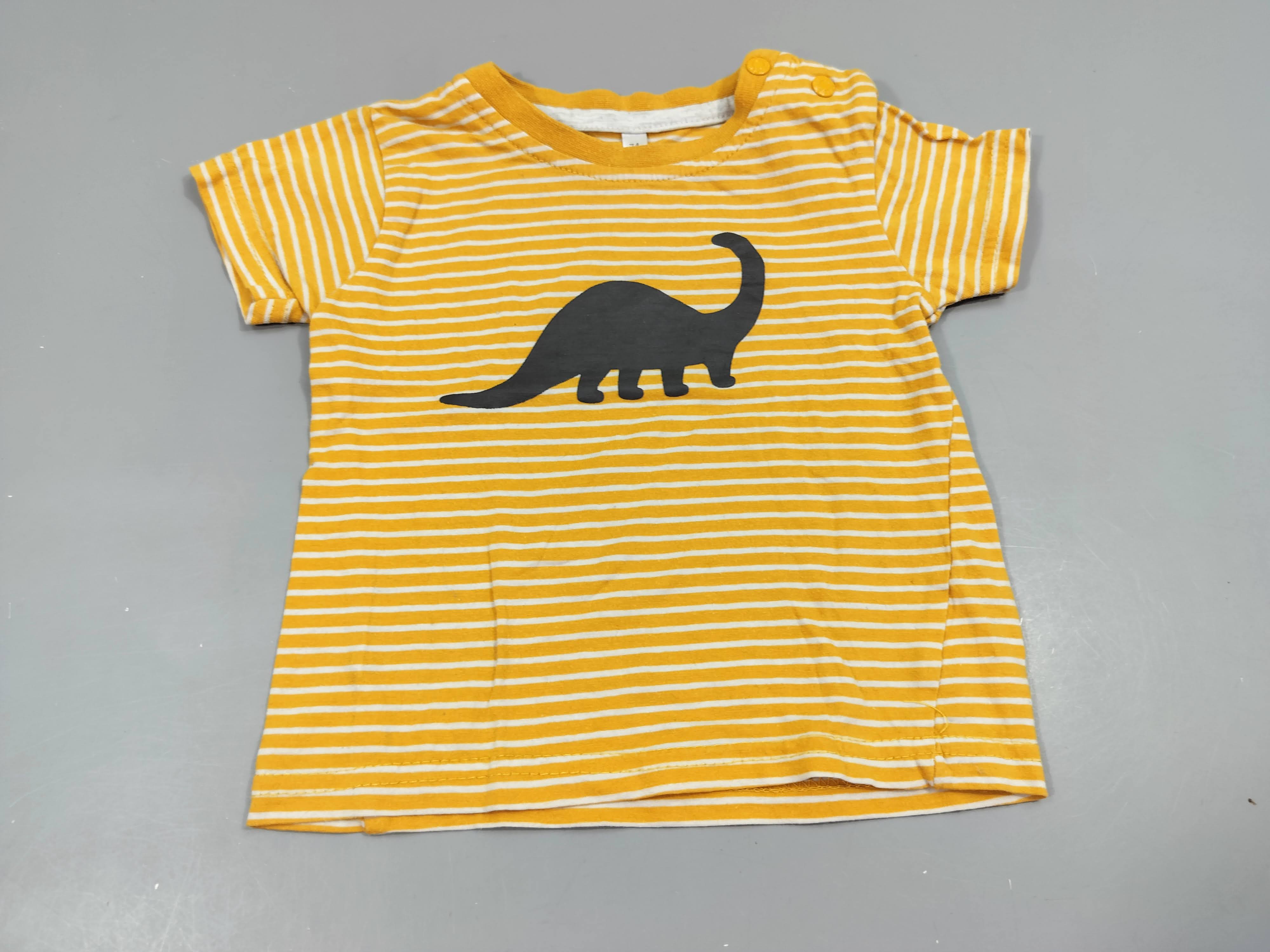 T-shirt m.c jaune rayé blanc, dinosaure 100% coton