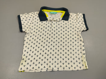 Polo jersey blanc , col  et ancres bleus