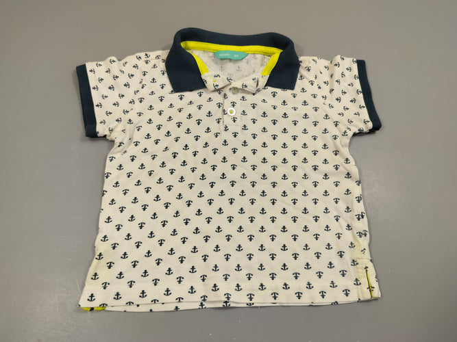 Polo jersey blanc , col  et ancres bleus, moins cher chez Petit Kiwi