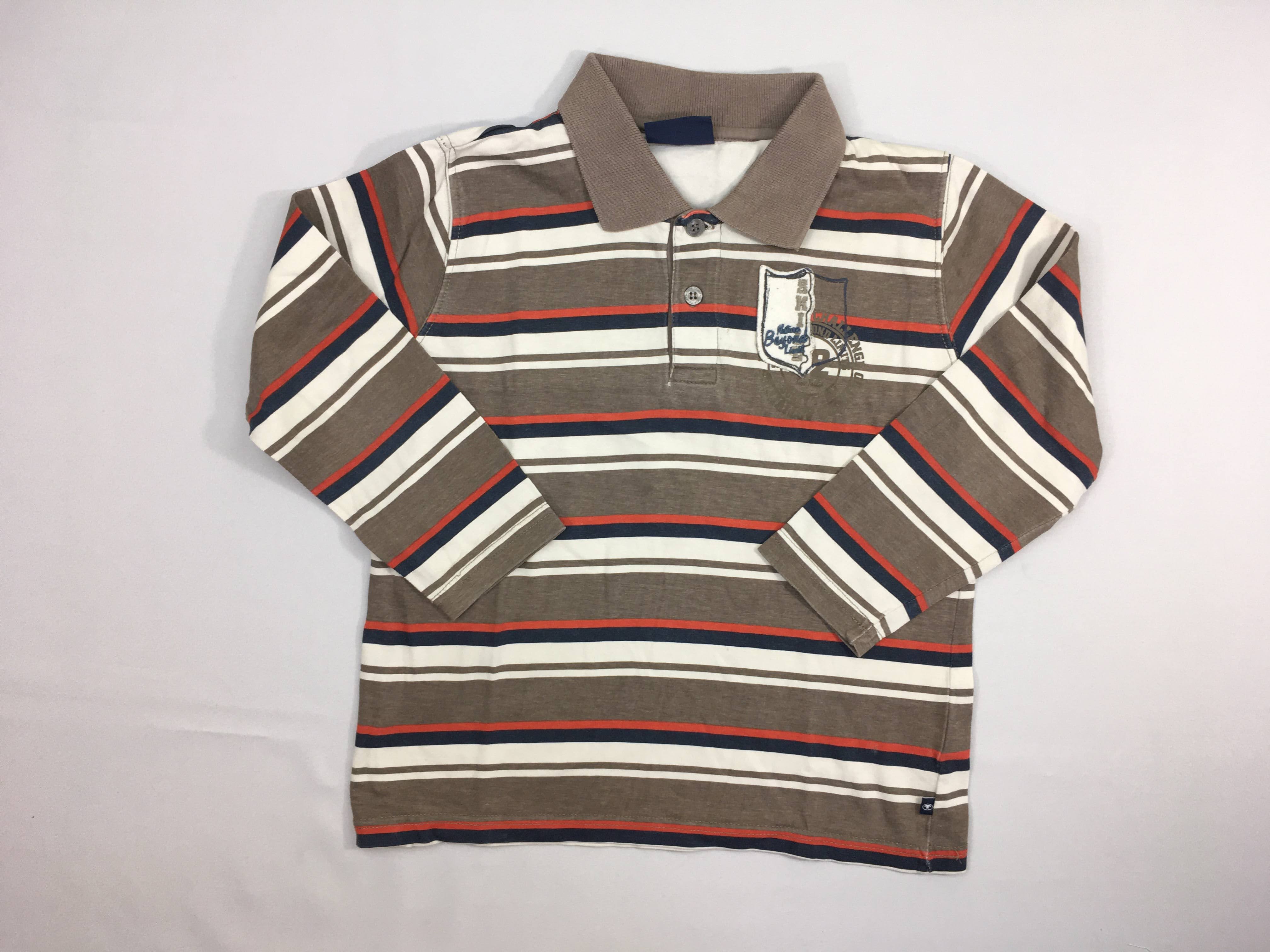 Polo m.l jersey brun rayé orange/bleu
