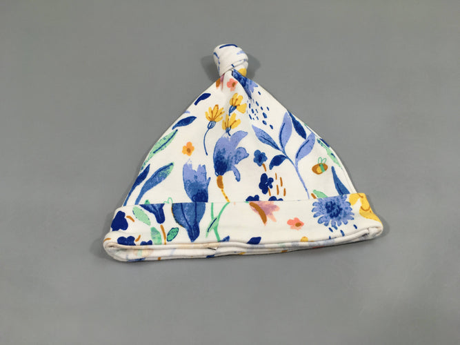 Bonnet jersey blanc fleurs, moins cher chez Petit Kiwi