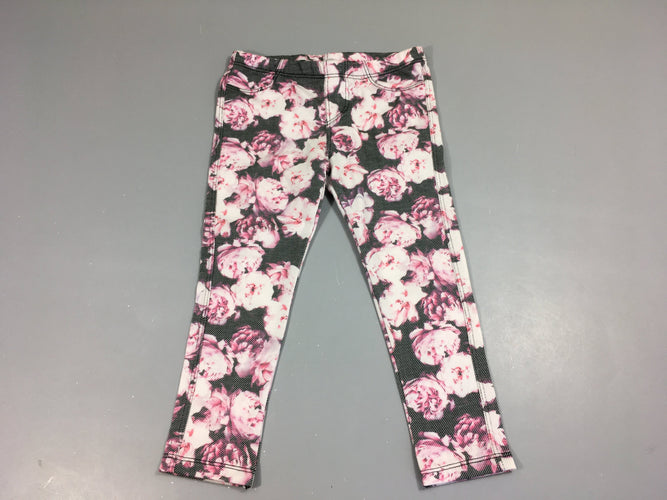 Legging gris imprimé fleurs rose et blanc, moins cher chez Petit Kiwi