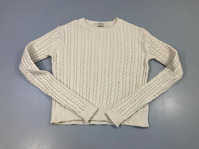 Pull m.l beige clair à torsades, légèrement bouloché, PULL&Bear, moins cher chez Petit Kiwi