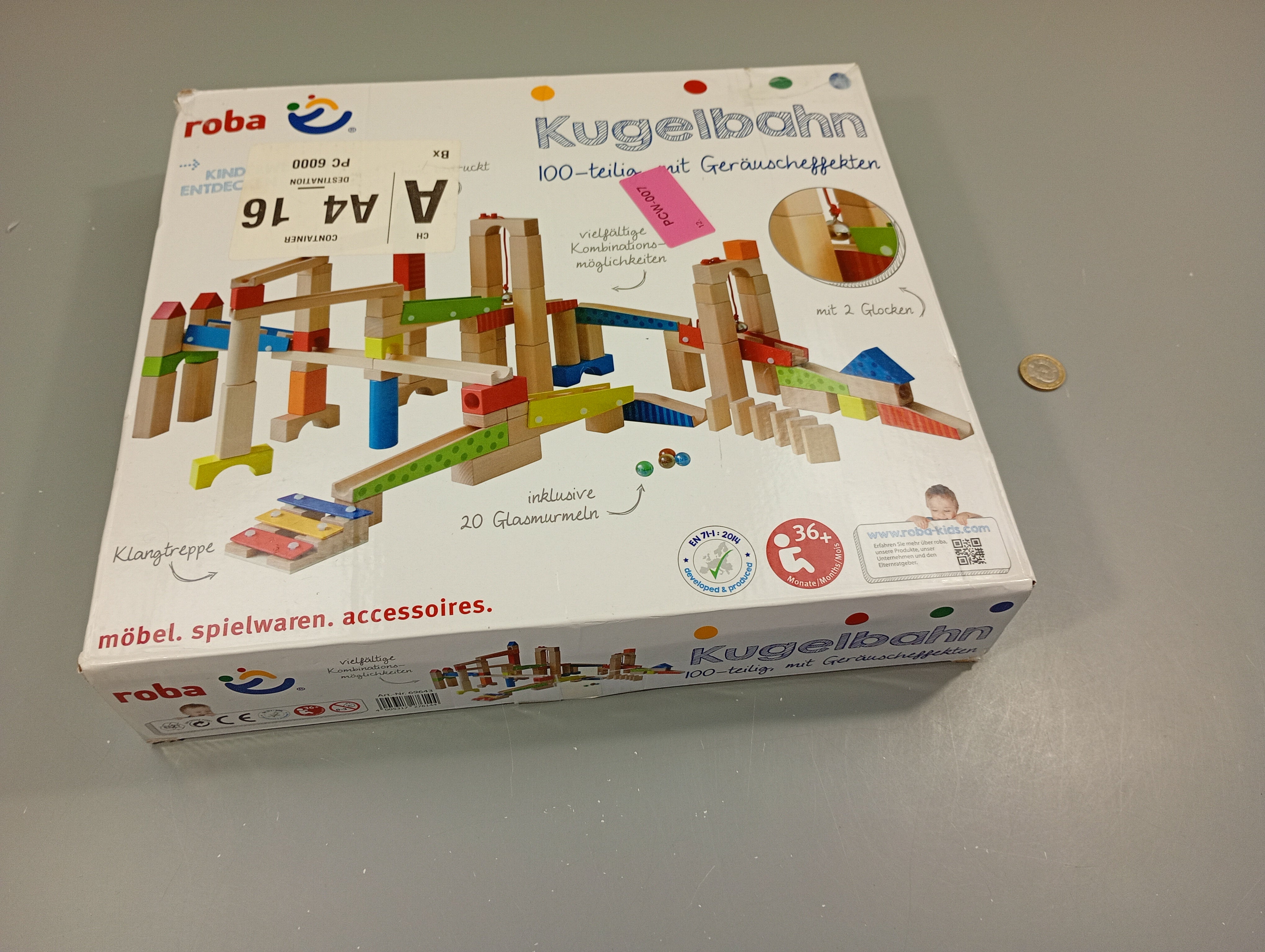 Jeu de construction en bois, piste à billes 20 billes et 71 pcs en bois