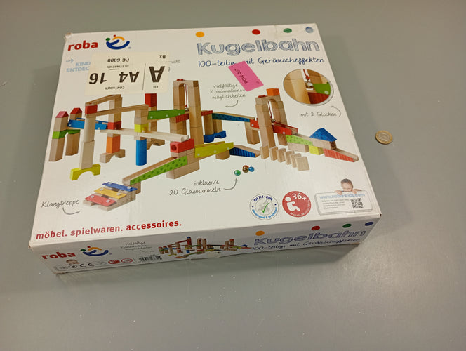 Jeu de construction en bois, piste à billes 20 billes et 71 pcs en bois, moins cher chez Petit Kiwi
