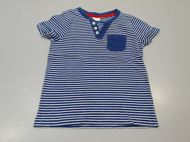 T-shirt m.c bleu marine rayé blanc , petite poche, bleu marine, moins cher chez Petit Kiwi