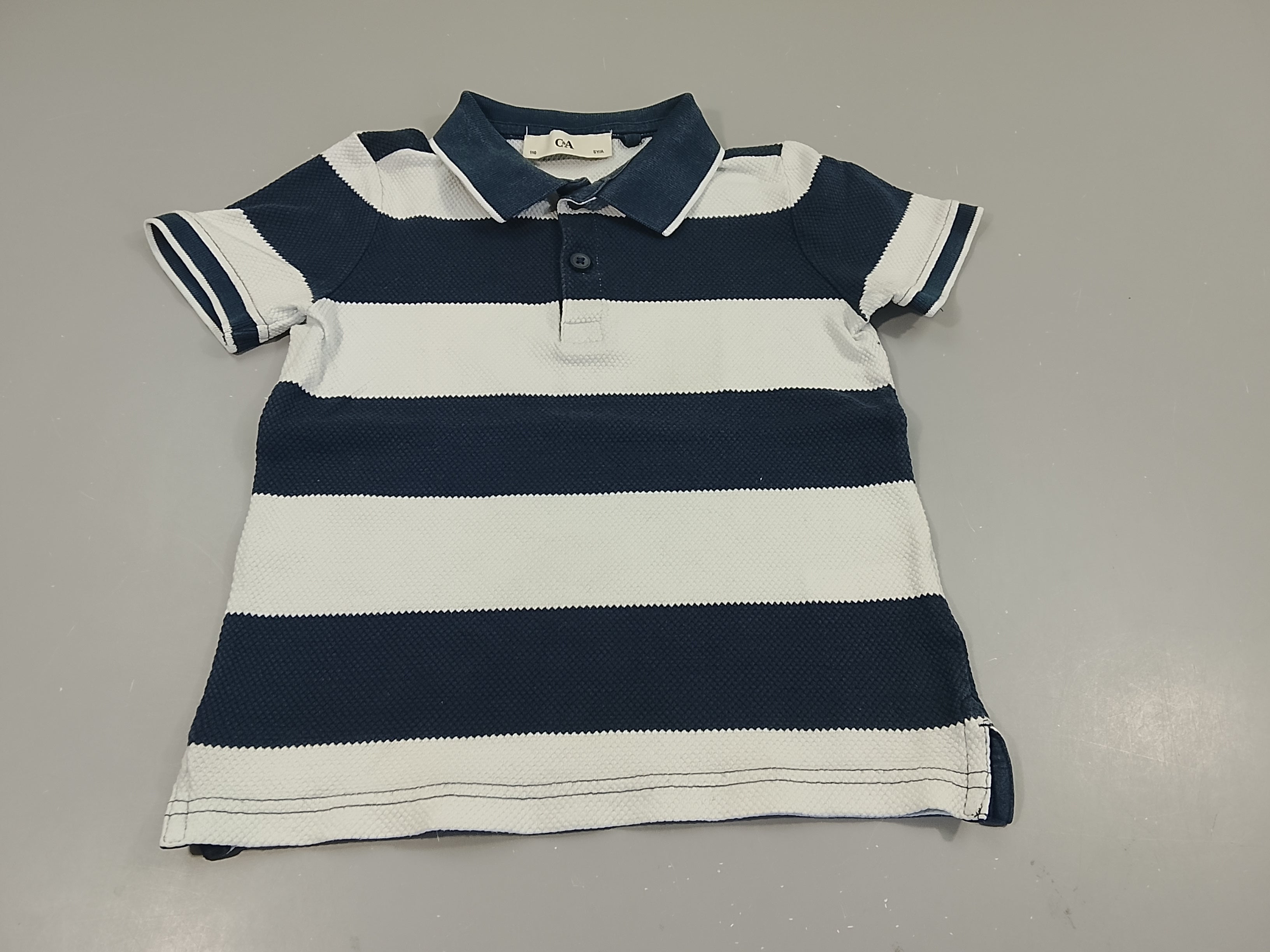 Polo m.c rayé bleu marine, blanc