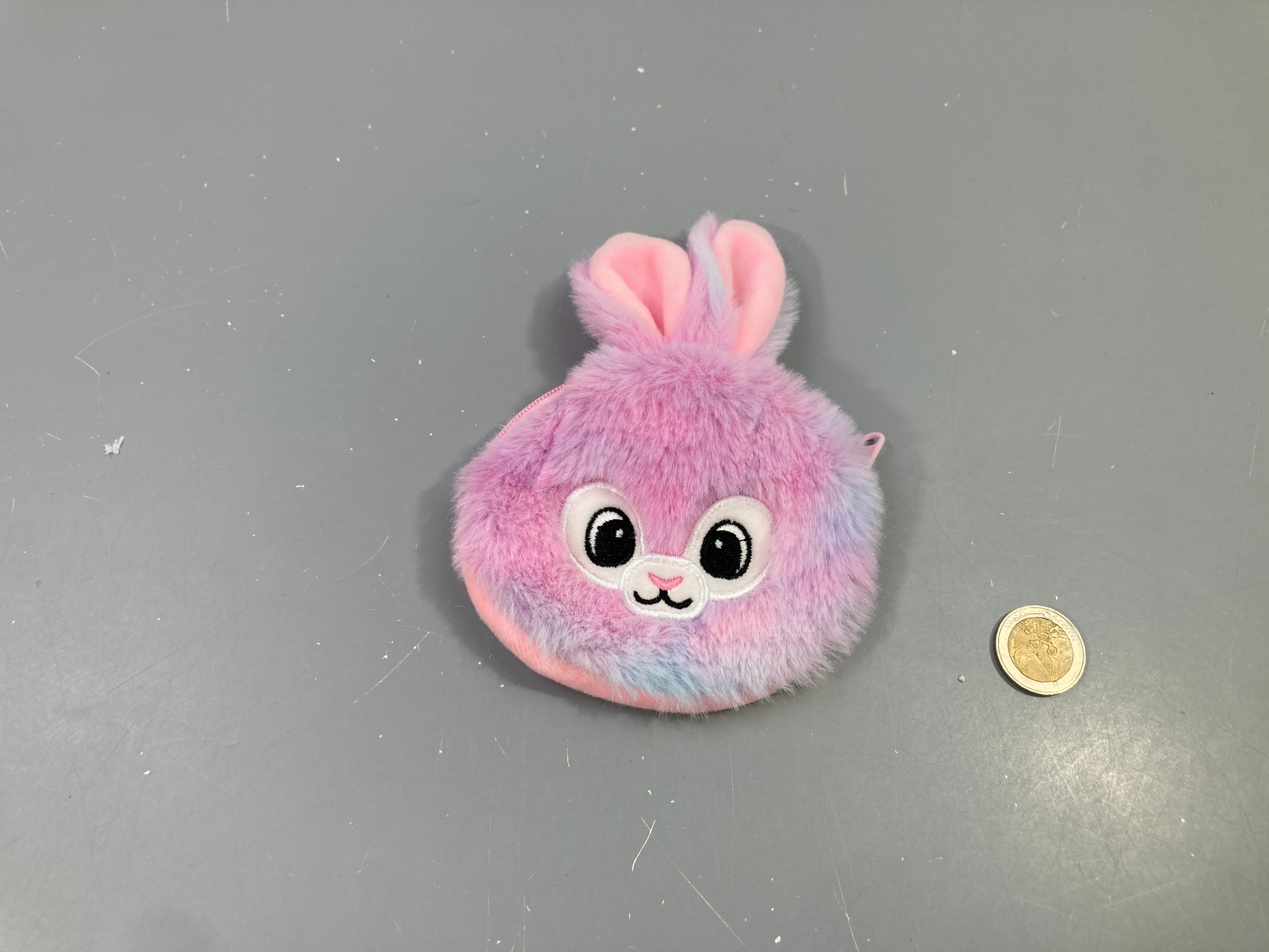 Trousse ronde peluche lapin rose