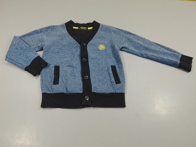 Gilet Ur.ban Wave  col V bleu chiné texturé, écusson jaune, moins cher chez Petit Kiwi