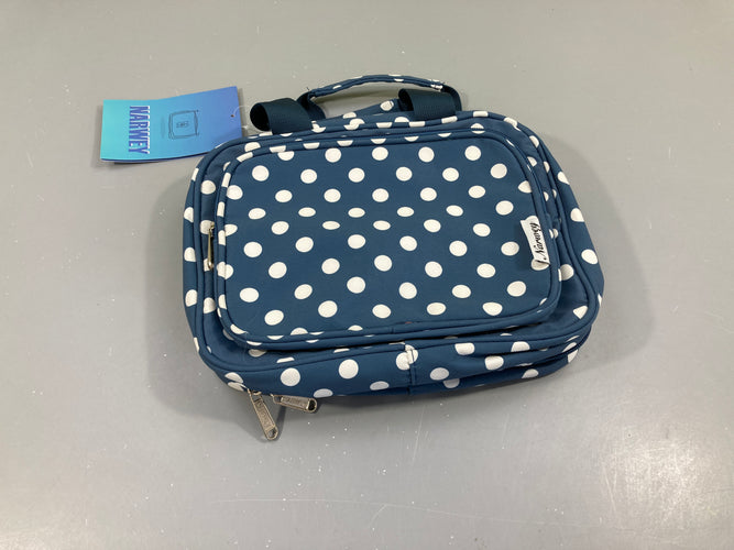 NEUF Trousse de toilette à suspendre, bleu pois, Narwey, moins cher chez Petit Kiwi