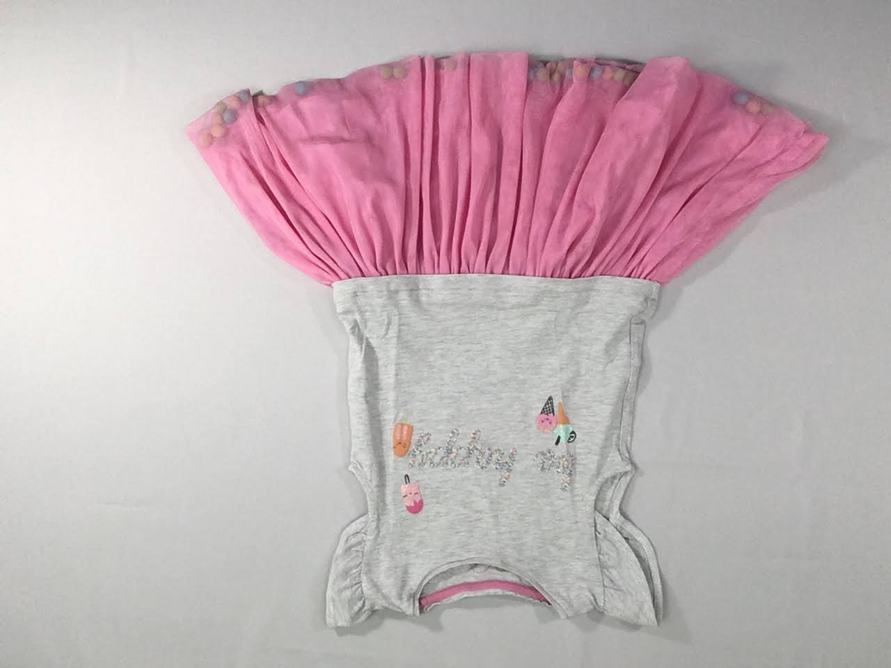 Robe m.c bi-matière grise-rose tulle Be happy-Boulochée sur jersey