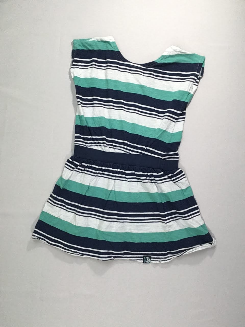 Robe m.c jersey rayé blanc-vert-bleu foncé flammé