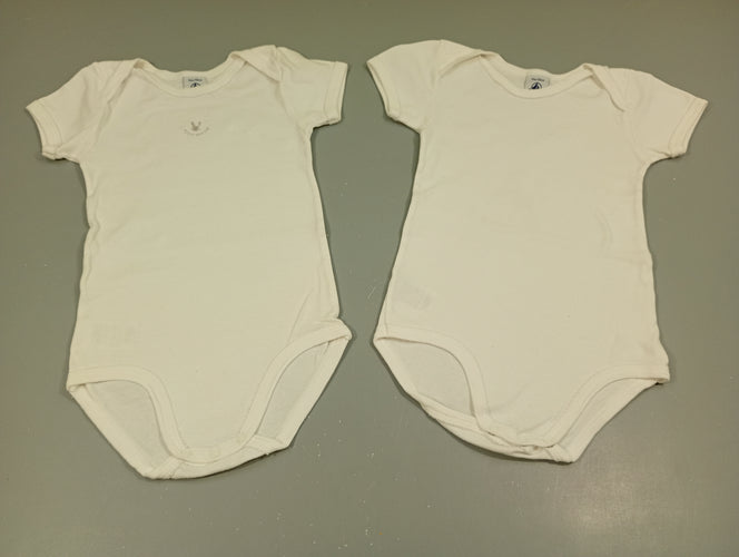 Lot de 2 bodies m.c 1blanc / 1 blanc tête de lapin "petit bâteau", moins cher chez Petit Kiwi