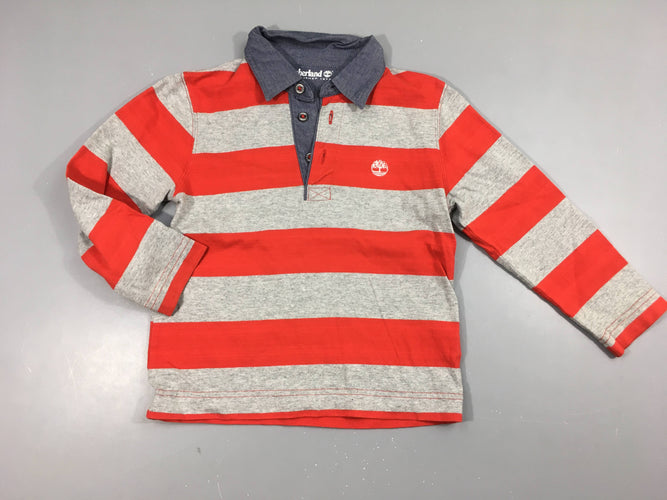 Polo jersey rayé gris-rouge Timberland, moins cher chez Petit Kiwi