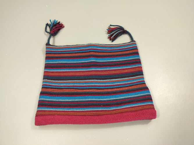 Bonnet style tricot rayé multicolore, avec pompons, moins cher chez Petit Kiwi