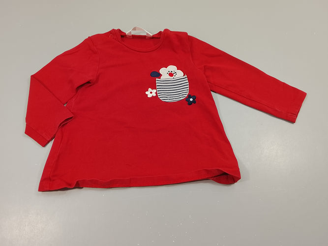 T-shirt m.l rouge , petite poche rayé bleu marine,blanc , fleurs, moins cher chez Petit Kiwi