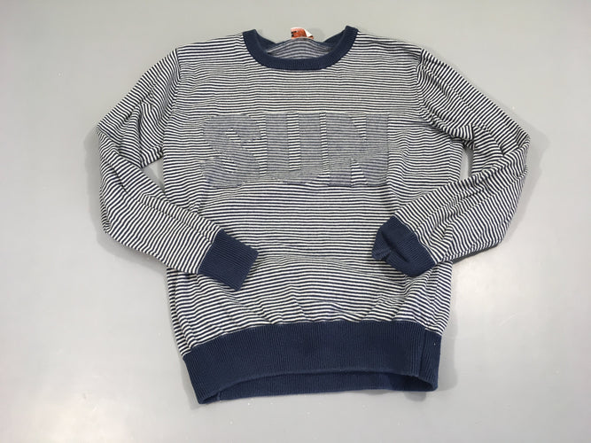 Pull blanc rayé bleu Sun, moins cher chez Petit Kiwi