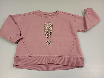 Sweat mauve, points d'exclamation pailleté multi colore, intérieur doux et chaud.  Très légèrement bouloché, moins cher chez Petit Kiwi