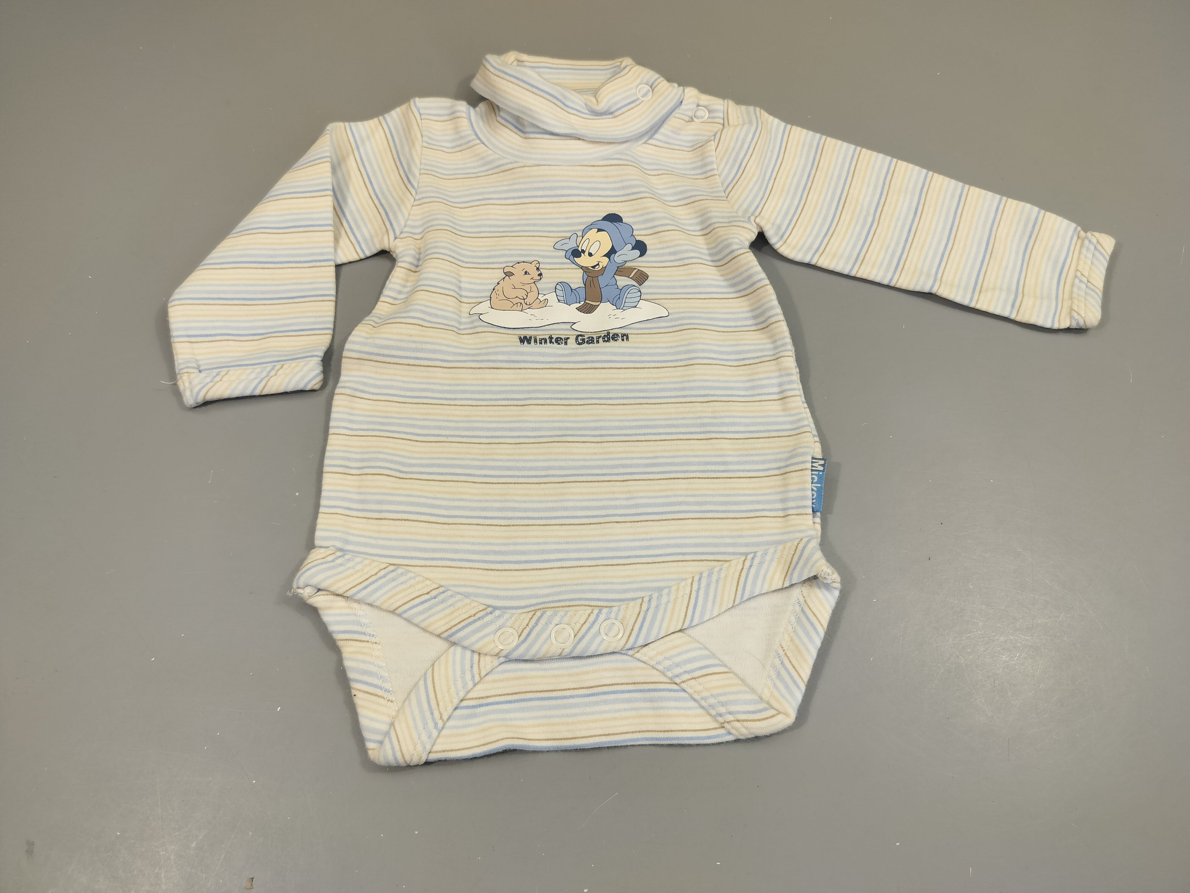 Body m.l col roulé blanc  rayé . Mickey