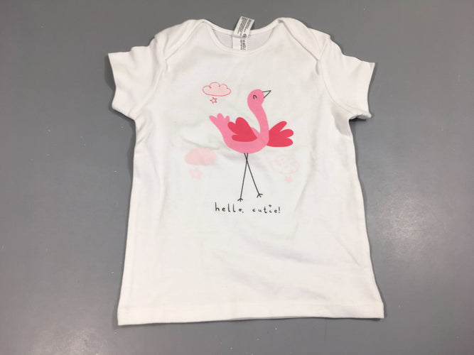Chemisette m.c blanc oiseau rose, moins cher chez Petit Kiwi