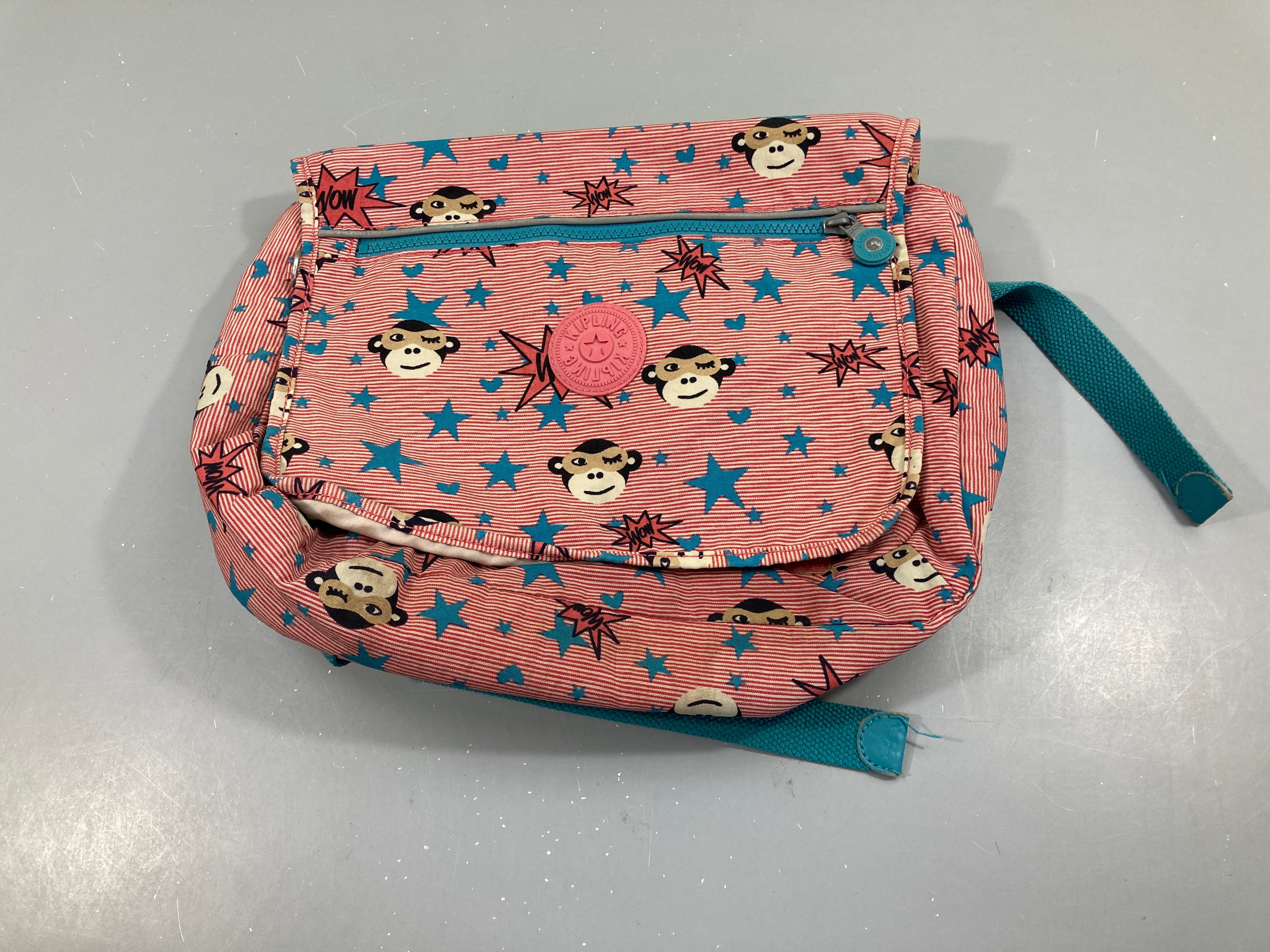 Petit cartable rayé fin rose Singes Wow