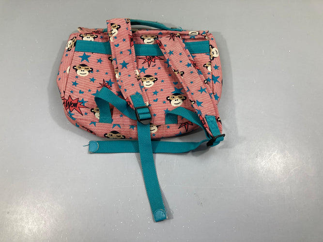 Petit cartable rayé fin rose Singes Wow, moins cher chez Petit Kiwi
