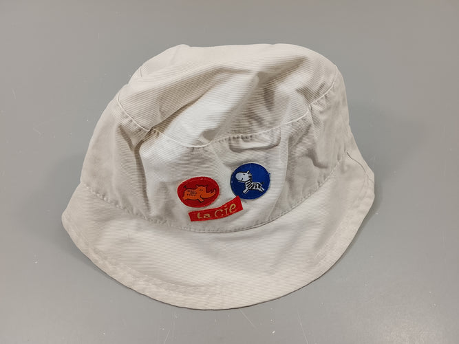 Chapeau été blanc, rayé gris clair rhinocéros, zèbre  "La cie" T1, moins cher chez Petit Kiwi