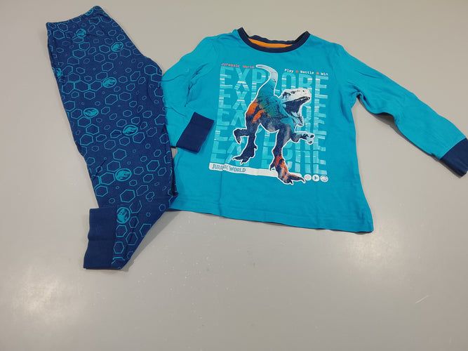 Pyjama 2pcs jersey  bleu marine, bleu dinosaure Jurassic world, moins cher chez Petit Kiwi
