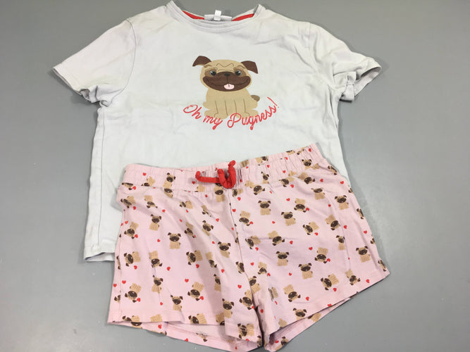 Pyjashort jersey haut blanc Oh my pugness, bas rose avec chiens, moins cher chez Petit Kiwi
