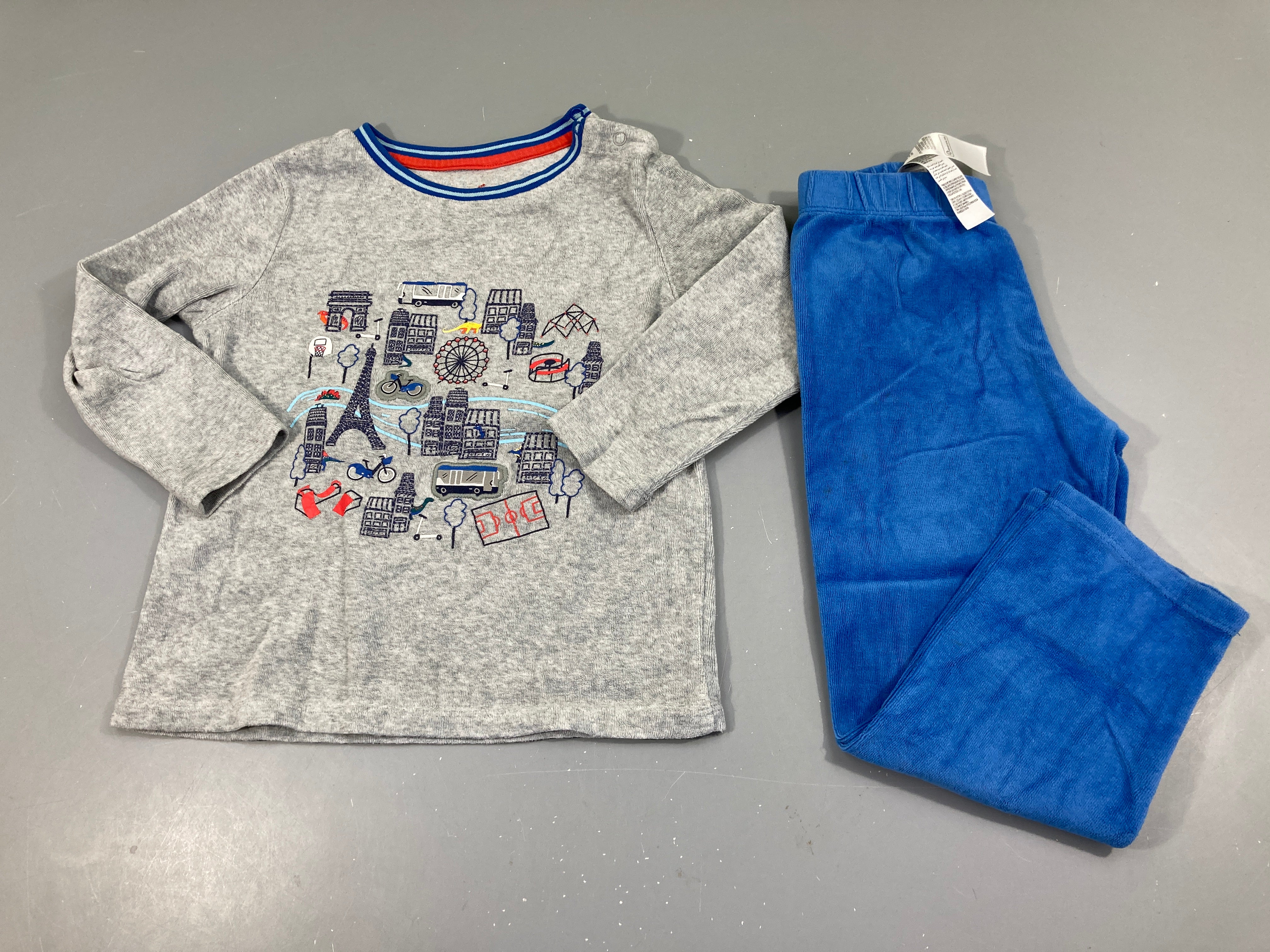 Pyjama 2pcs velours gris clair/bleu ville