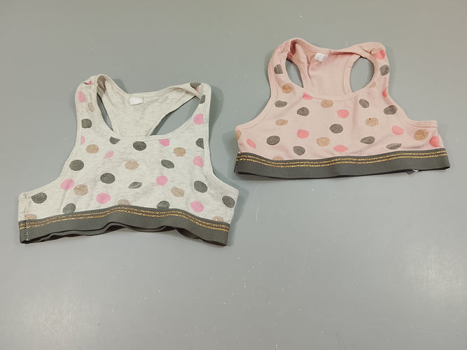 Lot de  2 brassière 1 rose clair à pois et 1 gris flammé à pois, moins cher chez Petit Kiwi