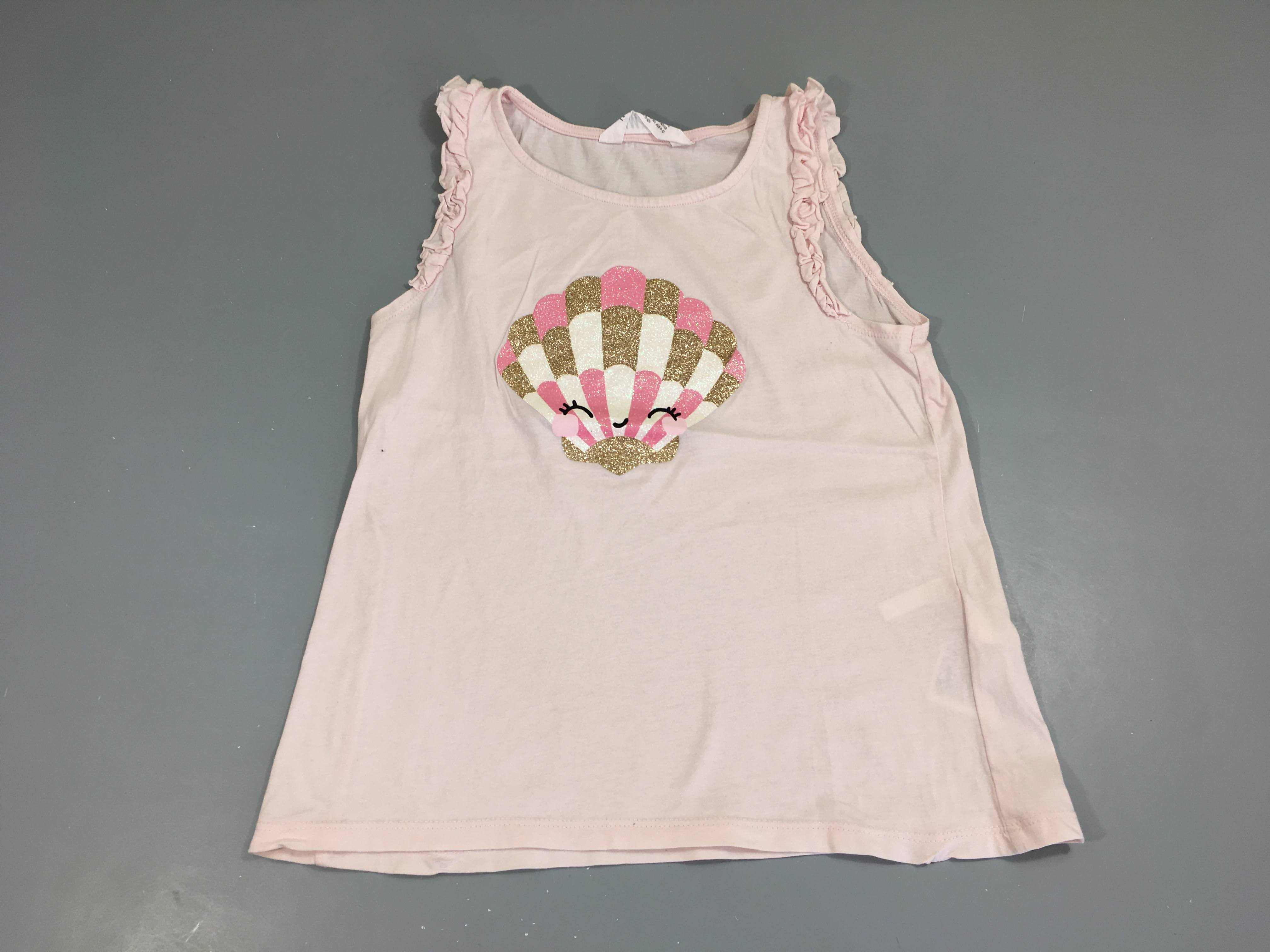 T-shirt s.m rose pâle coquillage pailleté froufrous