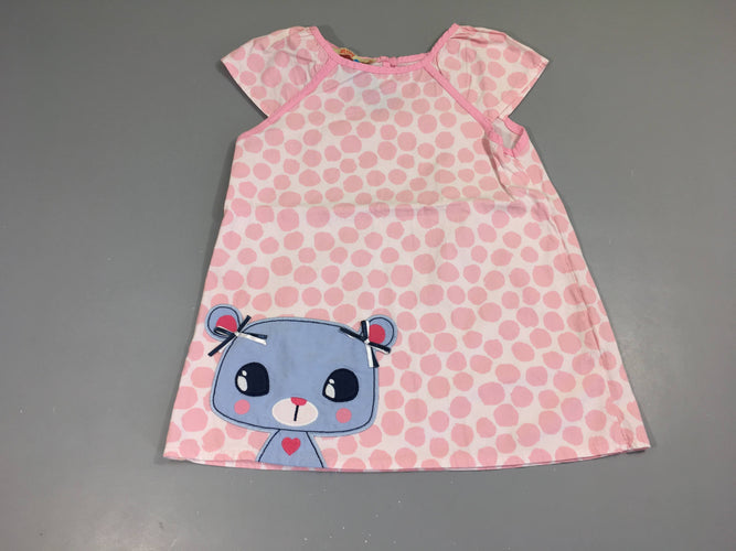 Blouse m.c blanc pois rose ours, moins cher chez Petit Kiwi