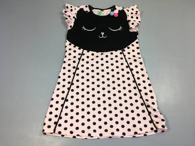 Robe jersey m.c rose pois noirs chat, moins cher chez Petit Kiwi
