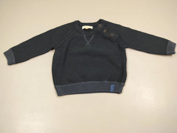 Pull bleu marine col rond, très légèrement bouloché 67% ac.r.ylique 29% polyamide 4% élasthanne