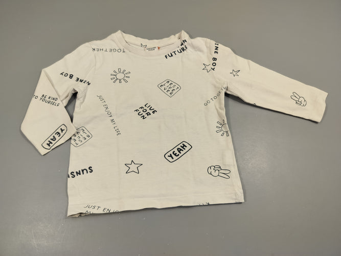 T-shirt m.l blanc  motifs et écritures bleu marine soleil, just enjoy,... 100% coton, moins cher chez Petit Kiwi