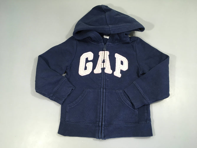 Sweat zippé vleu foncé à capuche Gap, bouloché, moins cher chez Petit Kiwi