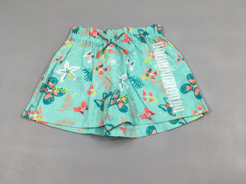 NEUF Short turquoise fleurs papillons